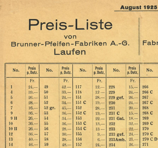 Preisliste Brunner